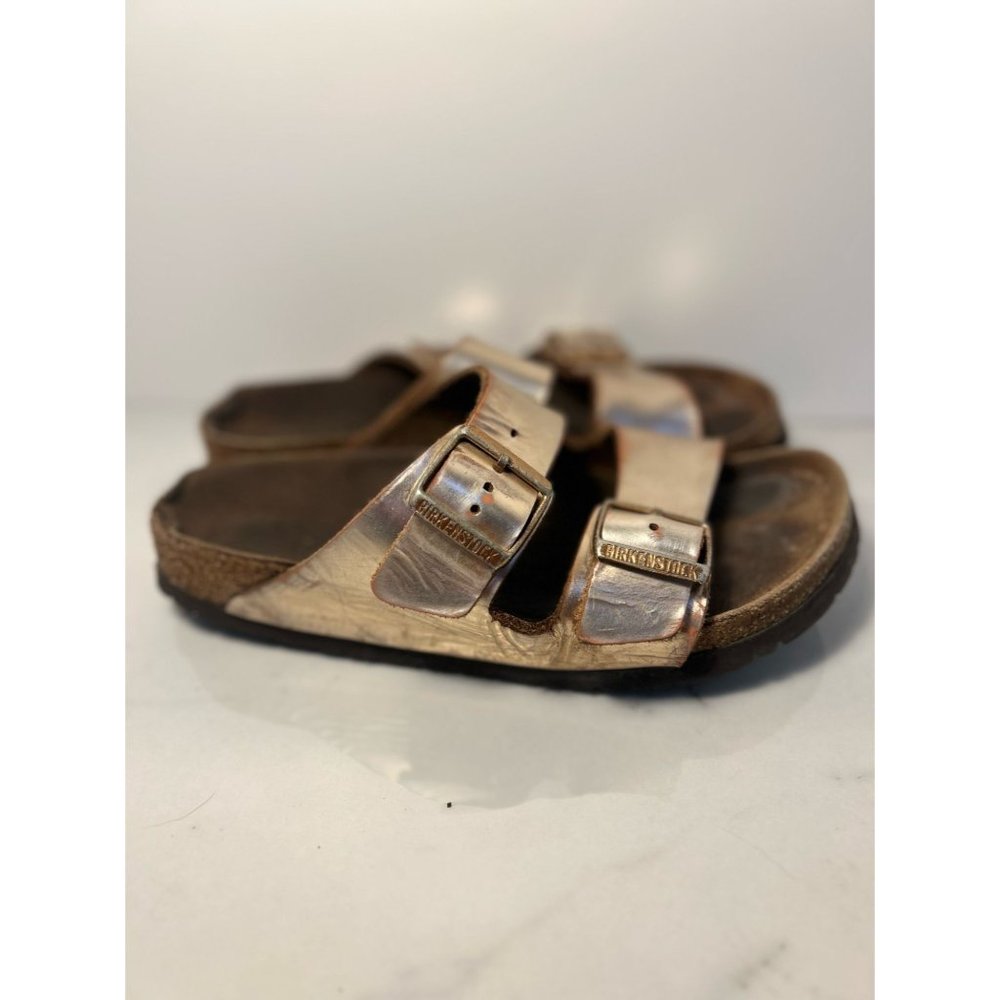 Woman's Rose-Gold Metallic Birkenstocks-Size: 7-7.5